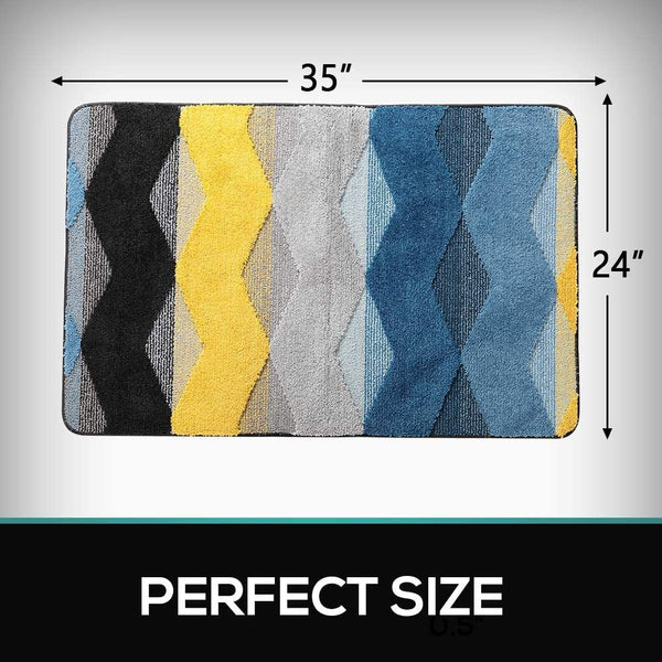 Seloom Washable Soft Cute Bath Rugs with Non Slip Backing, Bath Mat Perfect for Bathroom Floor, Sink and Shower (35"×24" Blue and Yellow)