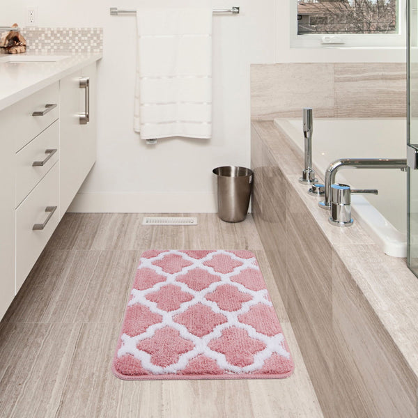 Seloom Microfiber Super Absorbent Soft Bath Rug Mat with Non Skid Backing, Perfect for Bathroom, Sink and Shower (16"×24",Pink)