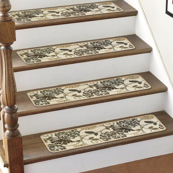 Seloom Indoor Non-Slip Stair Treads Carpet with Skid Resistant Rubber Backing, Specialized for Wooden Steps,Beige, 15PCS